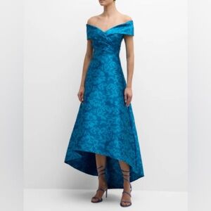NWT Rickie Freeman for Teri Jon off-the-shoulder jacquard high-low Evening gown